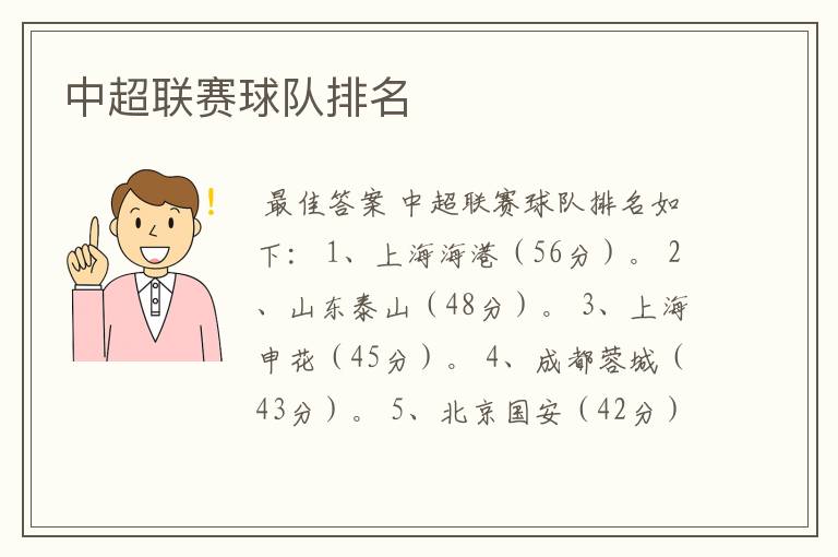 中超联赛球队排名