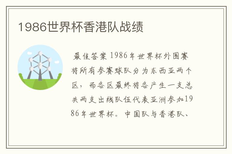 1986世界杯香港队战绩