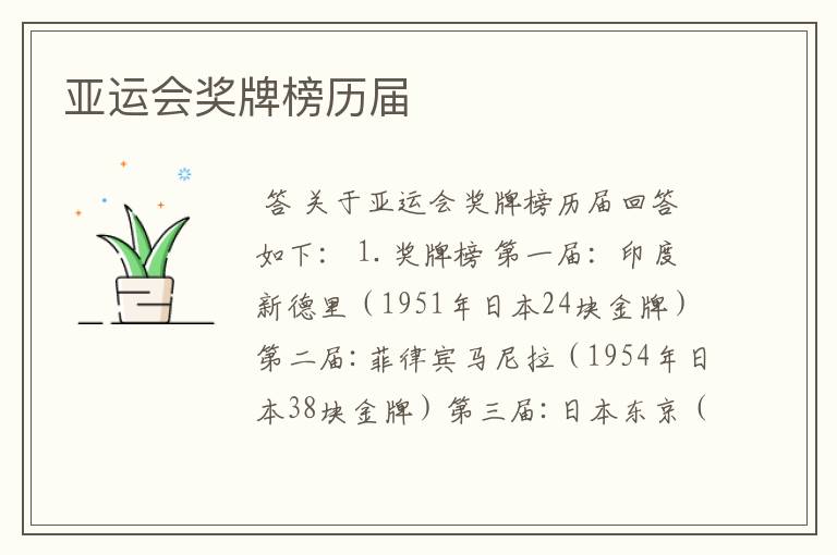 亚运会奖牌榜历届