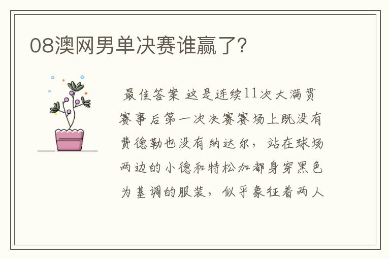 08澳网男单决赛谁赢了?