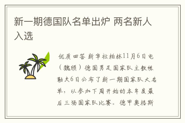 新一期德国队名单出炉 两名新人入选