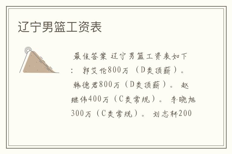 辽宁男篮工资表