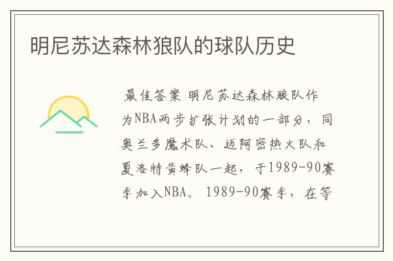 明尼苏达森林狼队的球队历史