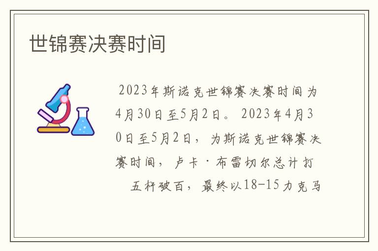 世锦赛决赛时间