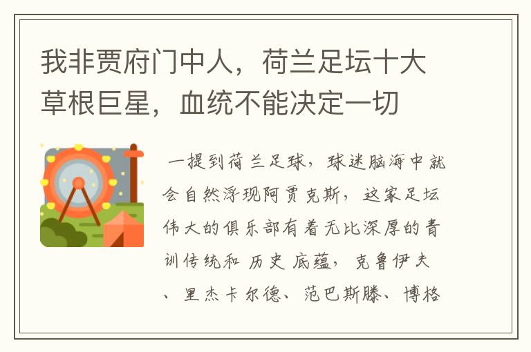 我非贾府门中人,荷兰足坛十大草根巨星,血统不能决定一切