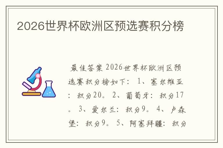 2026世界杯欧洲区预选赛积分榜