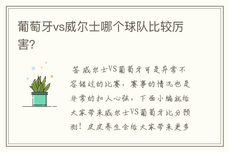 葡萄牙vs威尔士哪个球队比较厉害?
