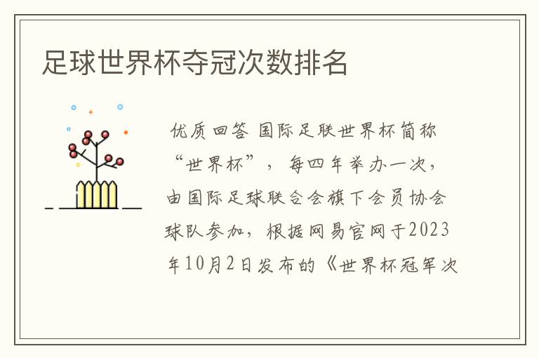 足球世界杯夺冠次数排名