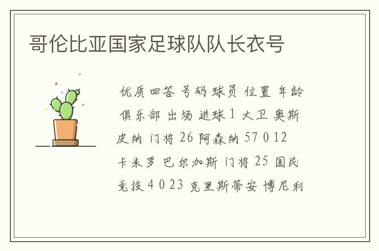 哥伦比亚国家足球队队长衣号