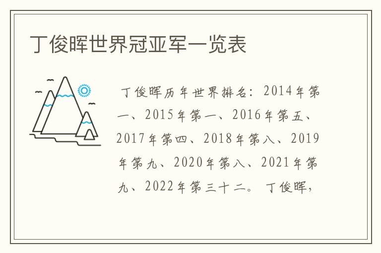 丁俊晖世界冠亚军一览表
