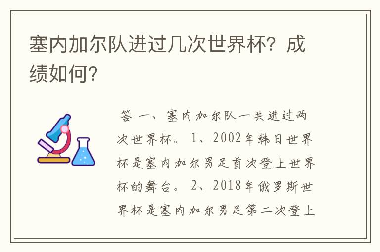 塞内加尔队进过几次世界杯?成绩如何?