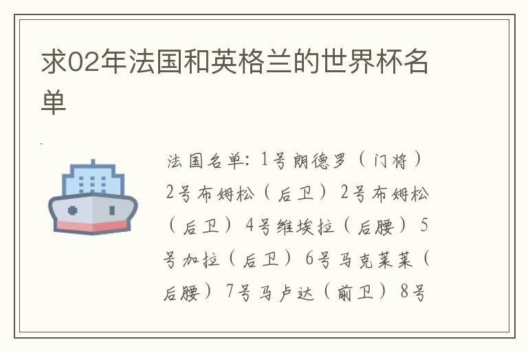 求02年法国和英格兰的世界杯名单