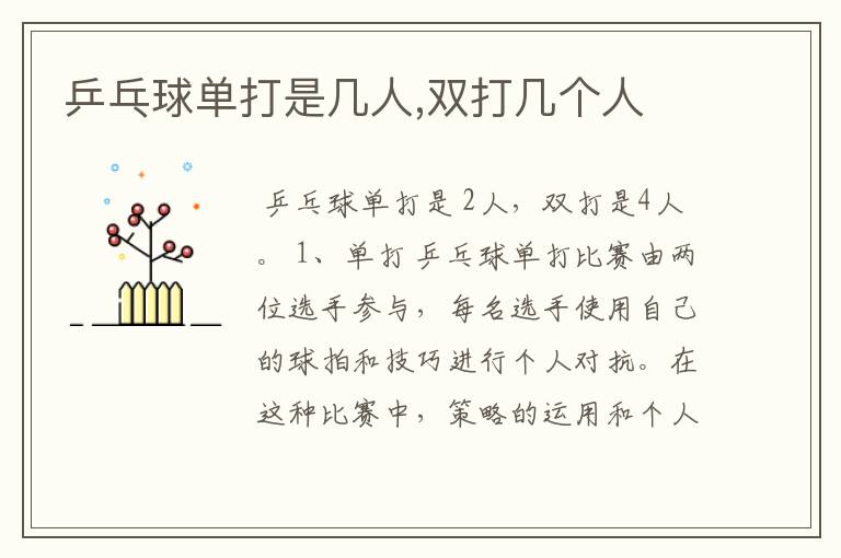 乒乓球单打是几人,双打几个人