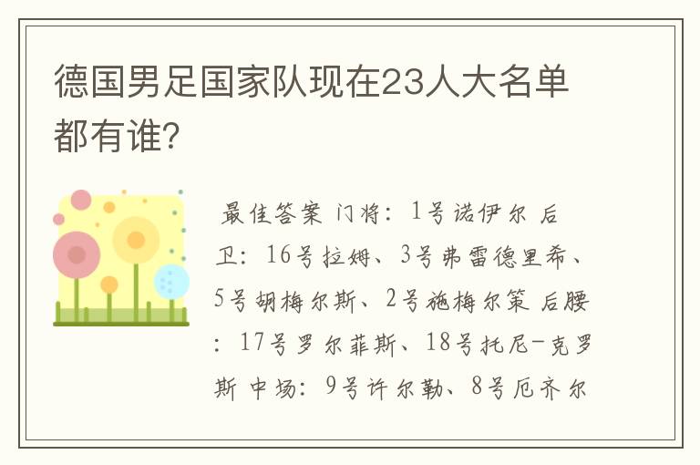 德国男足国家队现在23人大名单都有谁?