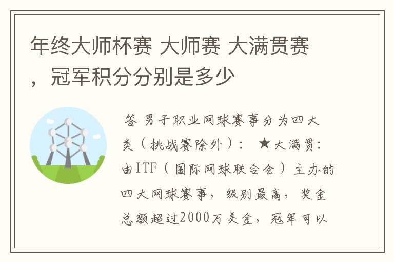 年终大师杯赛 大师赛 大满贯赛,冠军积分分别是多少