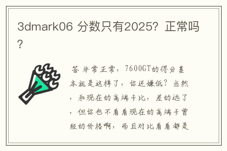 3dmark06 分数只有2025?正常吗?