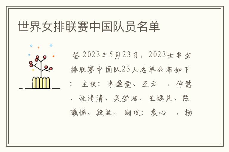 世界女排联赛中国队员名单