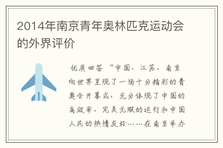 2014年南京青年奥林匹克运动会的外界评价