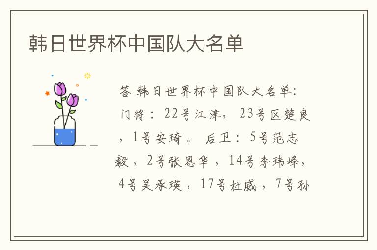 韩日世界杯中国队大名单