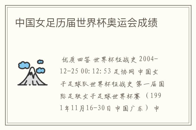 中国女足历届世界杯奥运会成绩