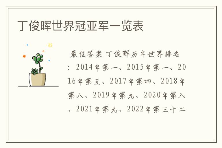 丁俊晖世界冠亚军一览表