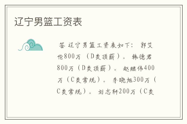 辽宁男篮工资表