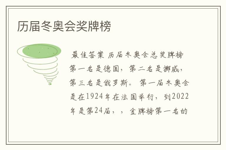 历届冬奥会奖牌榜