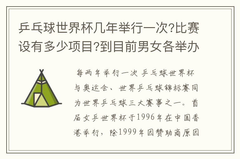 乒乓球世界杯几年举行一次?比赛设有多少项目?到目前男女各举办了几届
