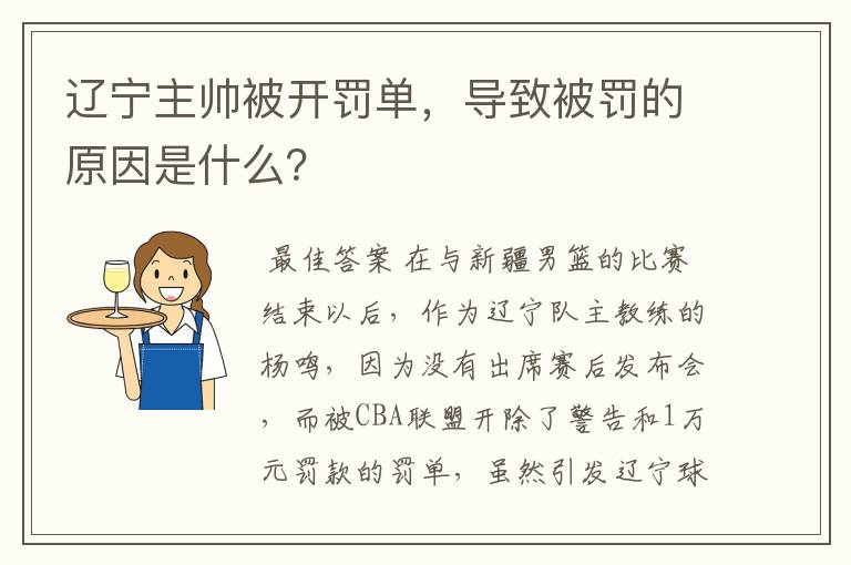 辽宁主帅被开罚单,导致被罚的原因是什么?