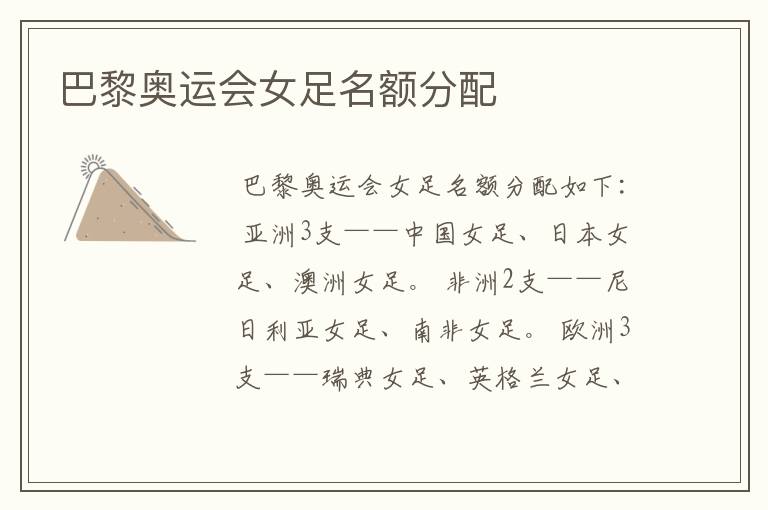 巴黎奥运会女足名额分配