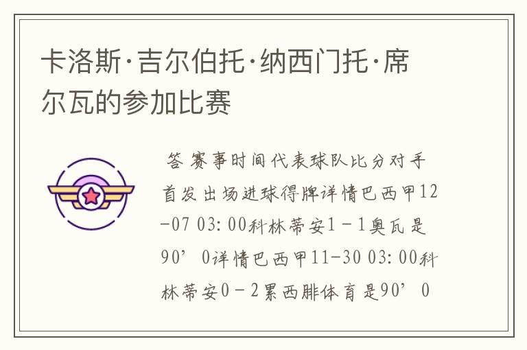 卡洛斯·吉尔伯托·纳西门托·席尔瓦的参加比赛