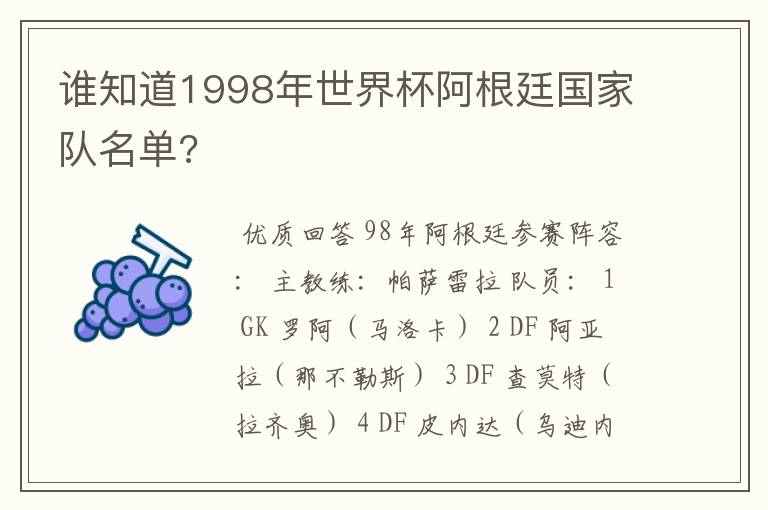 谁知道1998年世界杯阿根廷国家队名单?