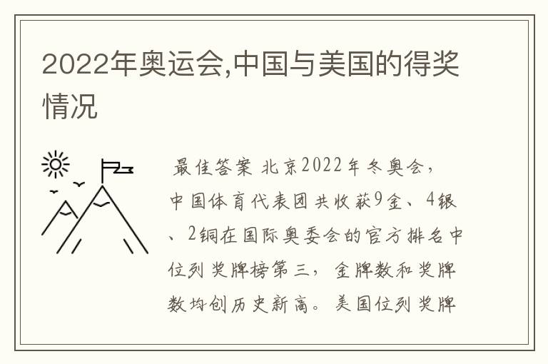 2022年奥运会,中国与美国的得奖情况