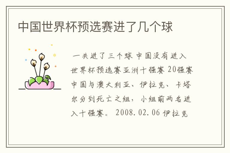 中国世界杯预选赛进了几个球