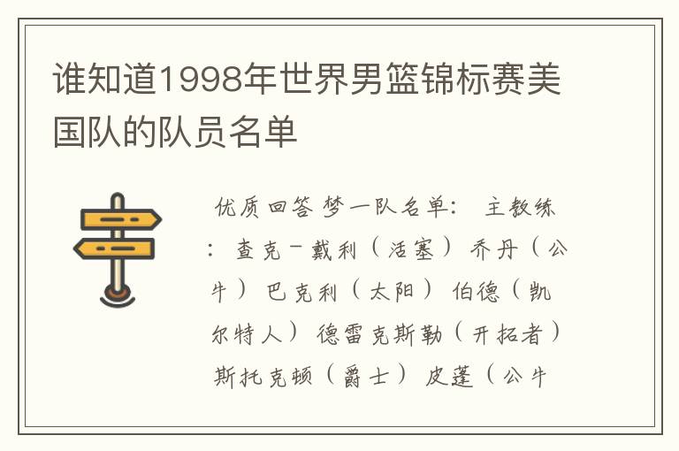 谁知道1998年世界男篮锦标赛美国队的队员名单