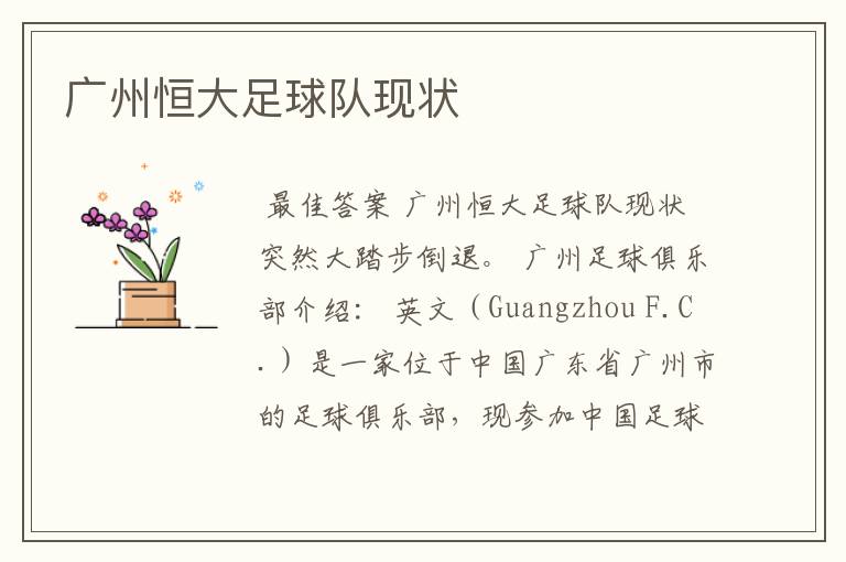 广州恒大足球队现状