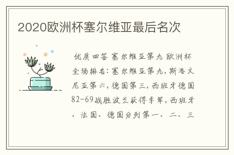 2020欧洲杯塞尔维亚最后名次
