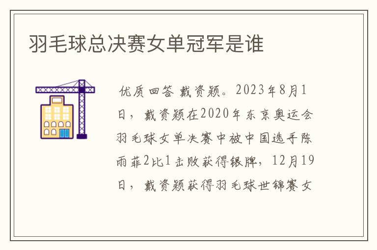 羽毛球总决赛女单冠军是谁