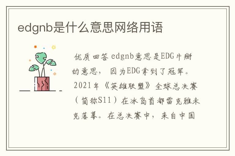 edgnb是什么意思网络用语