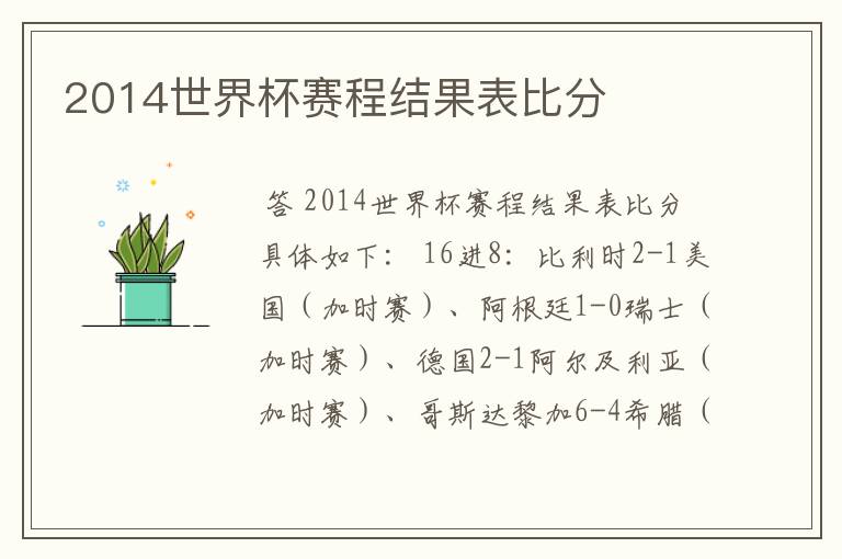 2014世界杯赛程结果表比分