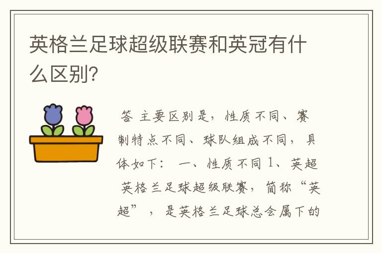 英格兰足球超级联赛和英冠有什么区别?