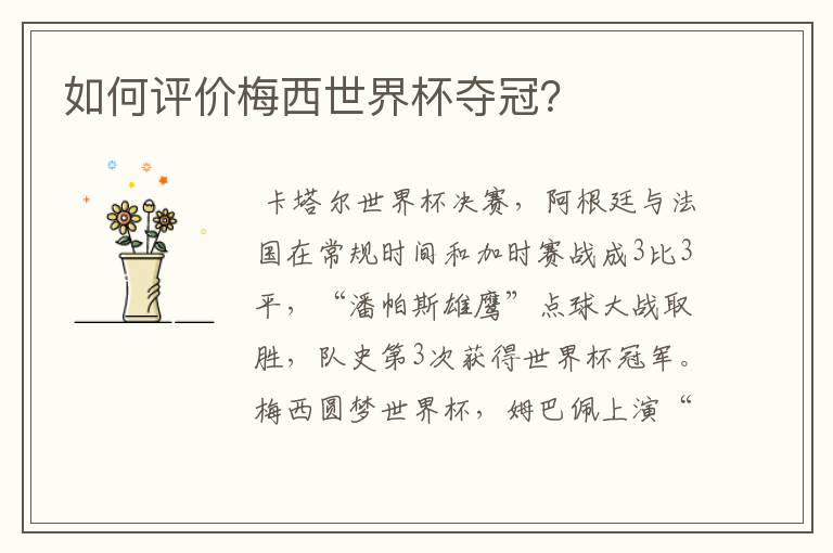 如何评价梅西世界杯夺冠?