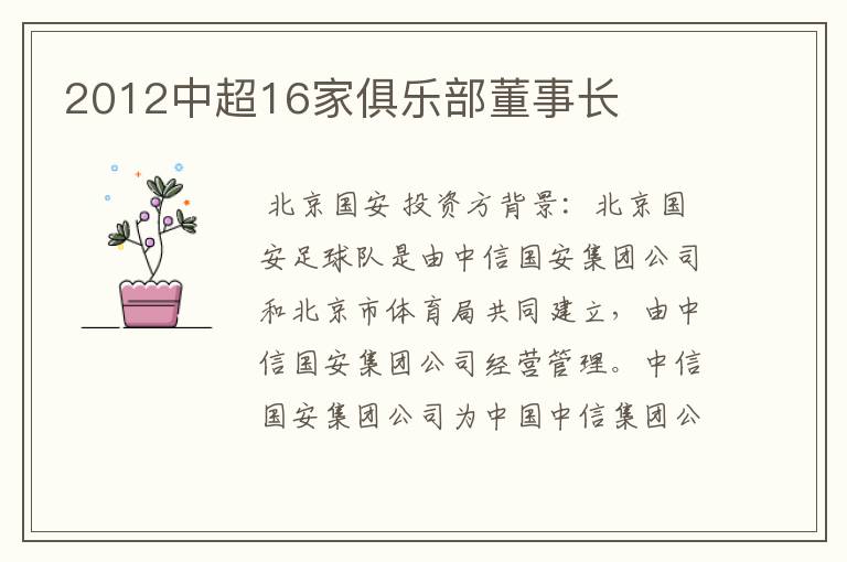 2012中超16家俱乐部董事长