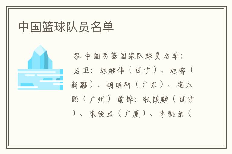 中国篮球队员名单
