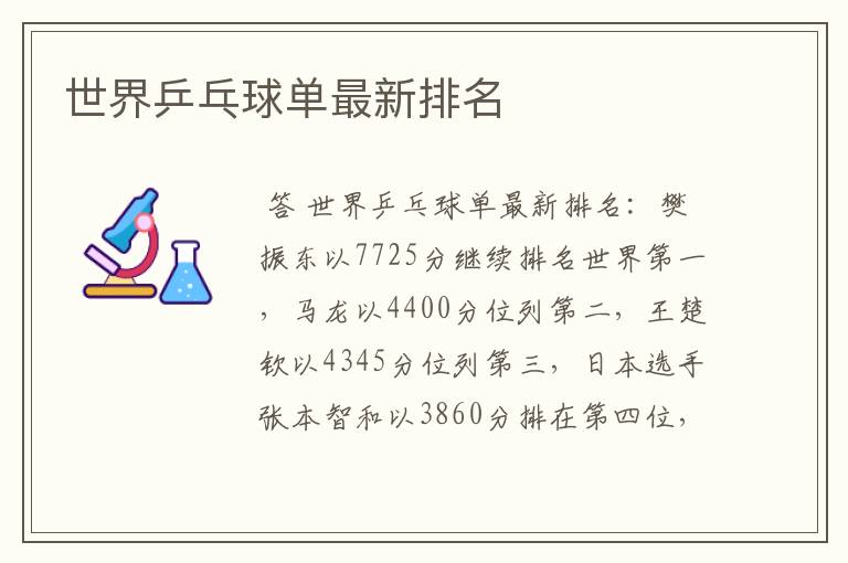 世界乒乓球单最新排名
