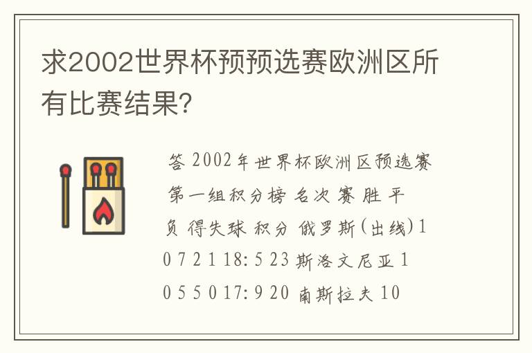 求2002世界杯预预选赛欧洲区所有比赛结果?