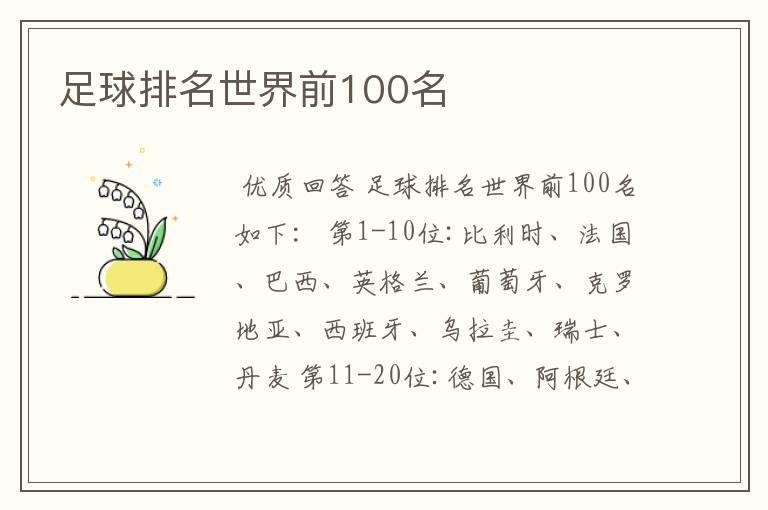 足球排名世界前100名