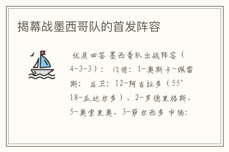 揭幕战墨西哥队的首发阵容