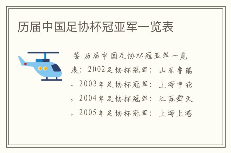 历届中国足协杯冠亚军一览表