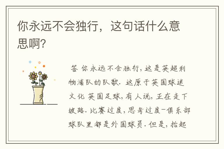 你永远不会独行,这句话什么意思啊?